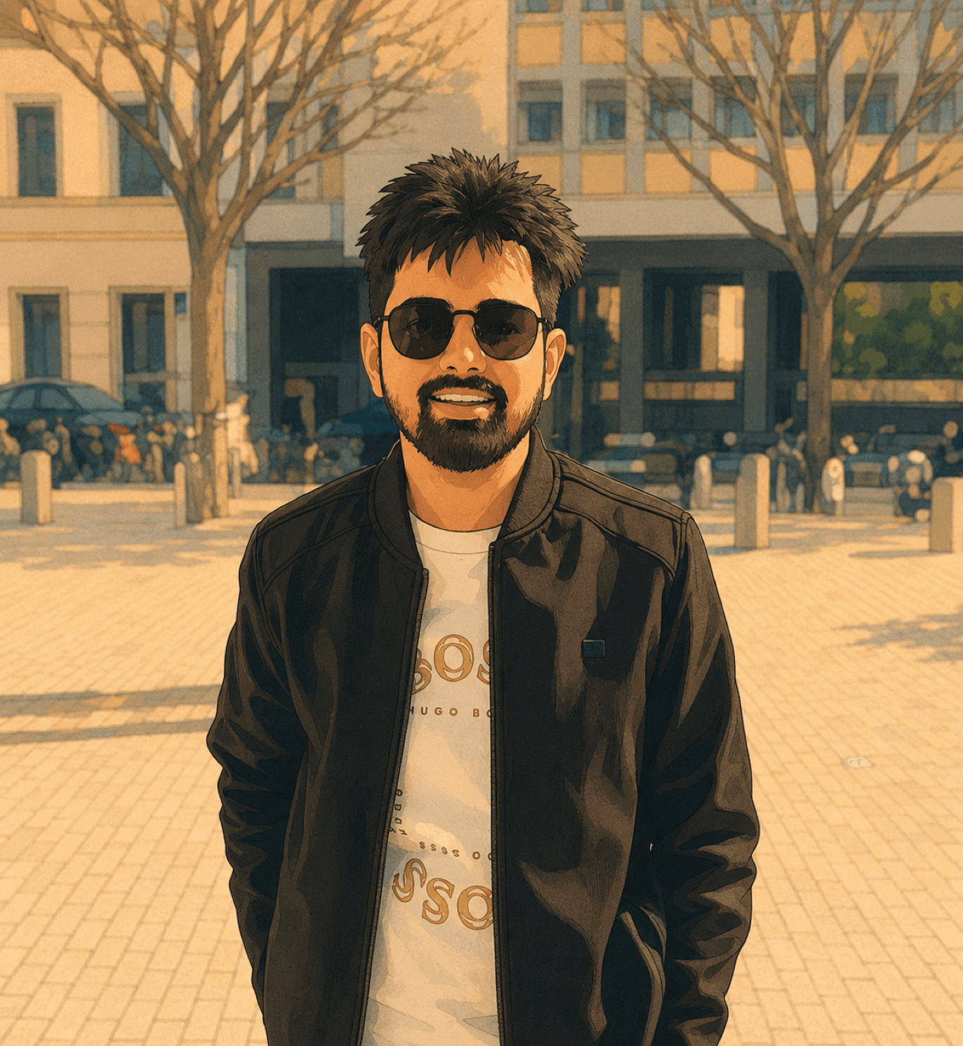 Illustrated Ghibli-style portrait of Aman Trivedi